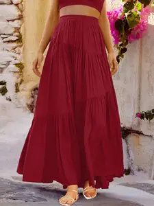 Individuelle Damen Boho elastische hohe Taille plissiert A-Line fließend Schwing asymmetrisch gestiftet Maxi-Langer Rock Kleid mit Taschen