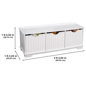 Banc de rangement classique blanc avec trois compartiments ouverts, coffre de rangement polyvalent pour jouets, livres et chaussures - Product Image 6