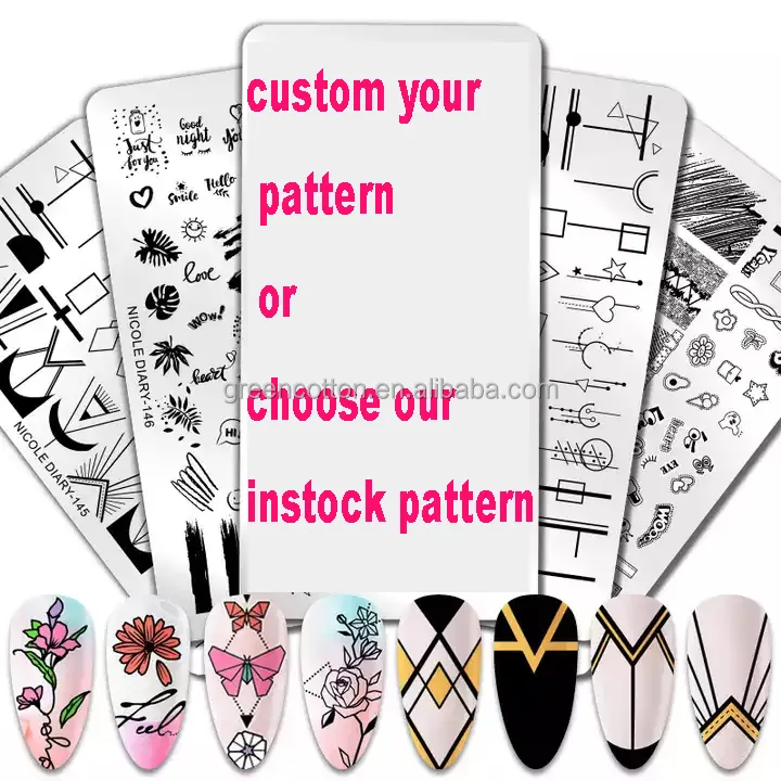 Professionele Bloem Op Maat Ontwerp Roestvrijstalen Stempelplaat Gereedschapskit Sjabloon Oem Polish Set Nail Art Stempelplaten