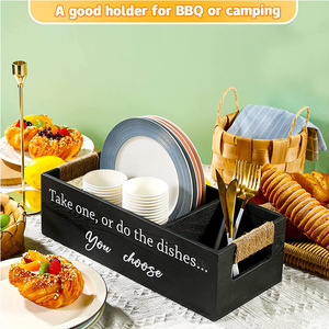 Wooden Storage <b>Box</b> Rectangle Black With Partitions 2-3 Compartments Kitchen <b>Party</b> Use - Product Image 3
