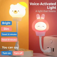 Veilleuse à commande vocale MSBN, forme de lapin, canard, ours, chat, mignonne, lampe de chevet LED USB, décoration de chambre d'enfant, cadeau