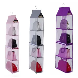 Foldable Universal Fit Nonwoven Handbag Hanging Organizer 4-Pocket Hanging Purse Organizer for Closet