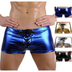 Boxer slip da uomo in tinta unita costume da bagno intimo uomo metallizzato lucido pantaloncini da bagno per uomo con Lace up elasticizzato - Product Image 1