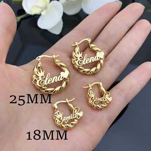 <span class=keywords><strong>Orecchini</strong></span> a Cerchio Personalizzati in Acciaio Inossidabile, Design a Corda Intrecciata, Impermeabili, Ipoallergenici, con Dettagli Corona e Cuore, 18MM 25MM - Product Image 4