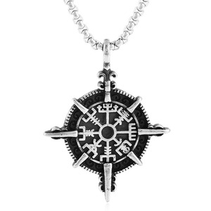 Viking Compass Pendant Stainless Steel With Gold Accents Themed <b>Cross</b> Necklace For Men Gift 3.0x60cm <b>Chain</b> - Product Image 2