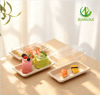 Plateau à sushi jetable en fibre de pulpe de bagasse de canne à sucre SUMKOKA avec couvercle en PET, écologique et micro-ondable