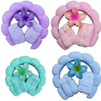 Bandeau de lavage facial en flanelle florale Plumeria, éponge faite à la main, imperméable, logo personnalisé, vente en gros en vrac pour femmes, OEM ODM, lot de quatre pièces