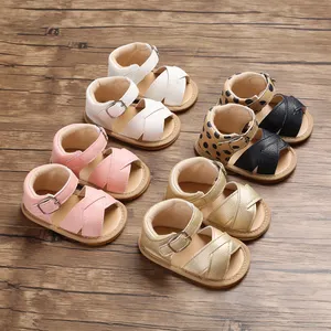 Summer Newborn Baby Girl Sandals Solid Color Anti-slip Pu Leather Baby Walking Sandal Shoes