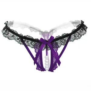 Tanga de encaje transparente para mujer, de cintura baja, con lazo, transpirable, sexy - Product Image 1