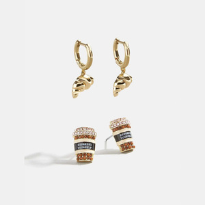 创意镀金钻石耳钉不对称早餐食品和鸡尾酒设计可爱度假配件个性 - Product Image 6