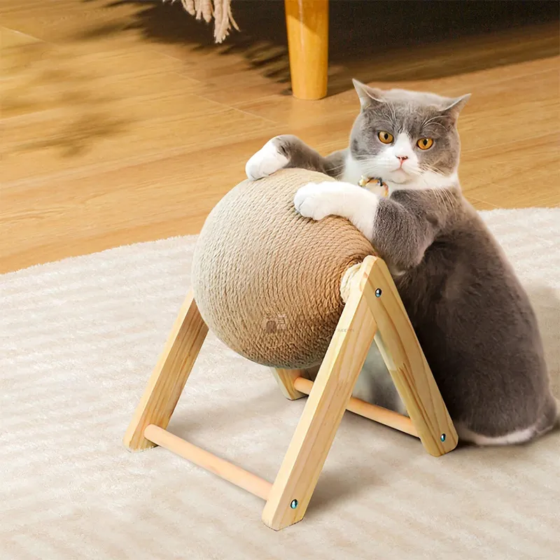 Placa de madeira para gatos, brinquedo resistente a arranhões de gato, bolas de madeira para arranhões