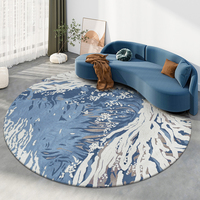 Tapis rond moderne fait main en boucle tuftée, écologique, antidérapant, pour salon, couleur vert et bleu