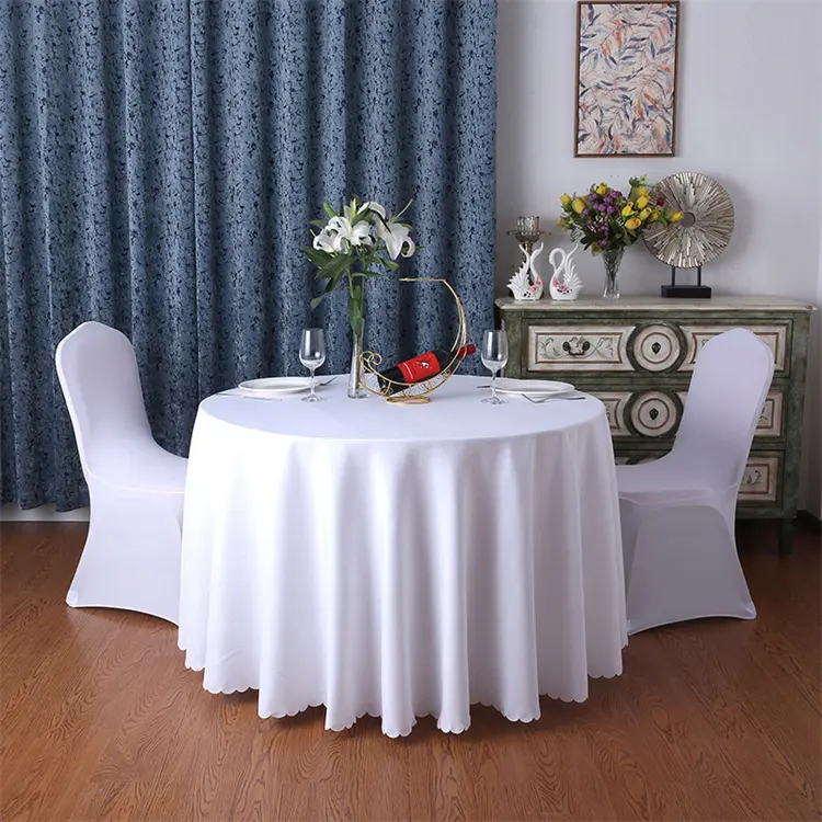 Runde weiße Polyester Baumwolle Bankett Hochzeit Leinen Hotel Tischdecke Tischdecke für Hotels