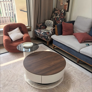 Juego de <span class=keywords><strong>Mesa</strong></span> de Centro Redonda Moderna de Madera, <span class=keywords><strong>Mesa</strong></span> de Centro de Lujo para Sala de Estar con Cajón de Almacenamiento - Product Image 2