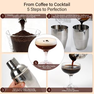 Kit Cadeau Espresso Martini - Ensemble d'outils de bar en cristal avec doseur, mélange de café premium et 6 plantes botaniques naturelles pour la préparation de cocktails - Product Image 3