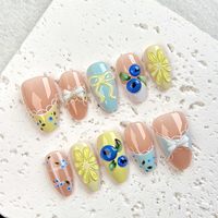 Uñas Acrílicas Francesas Hechas a Mano de Alta Calidad, Cobertura Completa, Forma Almendrada, Puntas Cuadradas Largas, Estilo Stiletto, Color Degradado, Efecto Gota de Lluvia
