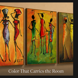 Arte de Pared en Lienzo con Figuras Africanas Inspiradas en el Estilo Vintage, Impresiones Coloridas y Alargadas para Decoración de Interiores de Sala de Estar, Pasillo u Hotel - Product Image 3