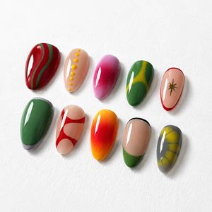 <span class=keywords><strong>Uñas</strong></span> Postizas Cortas Almendradas Hechas a Mano, 10 Piezas, Diseño Retro Vanguardista, Coloridas, Abstractas, Graffiti, Reutilizables, de Gel - Product Image 3