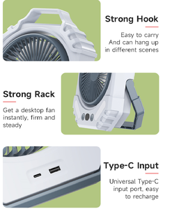 Yobao 75小时长时间使用可充电户外野营挂钩台式风扇，带电源银行功能和发光二极管灯 & 免费帆布包 - Product Image 3