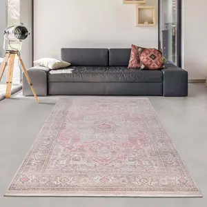 Pink / Grey Machine Washable Carpets Contemporary Classic Indoor Woven Rectangle Area Rug