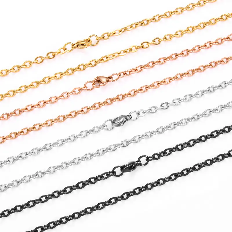 1.2/1.6/2/2.4/3mm 45cm-80cm flat 304 stainless steel cross chain 18k gold o chain necklace For women men pendant jewelry