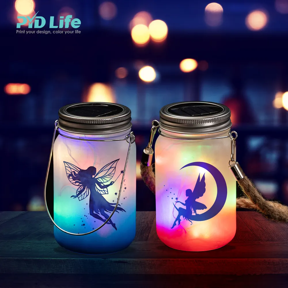 PYD Life-cristal para beber a granel de 15 oz, impermeable, para acampar, sublimación Solar, Led, hadas Mason, tapas, luz Led con asas