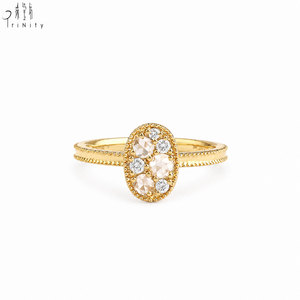 Bague en or jaune massif 18 carats avec diamant naturel taille rose vintage, sertie de milgrain, empilable, bijoux fins pour femme, vente en gros - Product Image 1