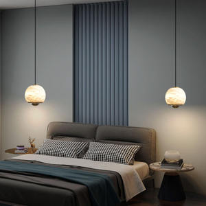 Lustre suspendu décoratif moderne de luxe en cuivre et marbre avec LED pour villa, chambre et hall d'entrée - Product Image 5