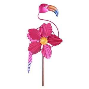 Oniya 40 Inch Metal Pink Flower Flamingo Windmill Outdoor Garden Stake Wind Sculptures for Spring Yard Lawn Pathway Decor