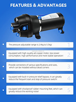 Pompa Air Taman Otomatis RV, 12V DC Otomatis RV Pengangkat Tinggi Kapal Pesiar Self-Priming Diafragma Kecil