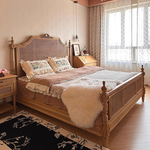 Cama Doble Grande de Madera Maciza Estilo Americano Vintage, Cama Francesa Anna, Camas Modernas Minimalistas de Lujo Ligero - Product Image 3