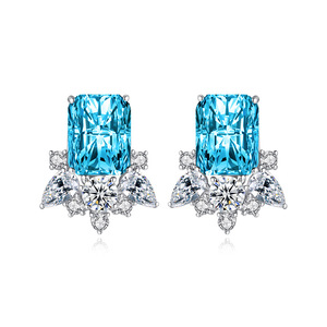Meilleures ventes de bijoux, boucles d'oreilles en argent plaqué, forme géométrique, micro-incrustation de diamants, zircon carré pour femmes - Product Image 3