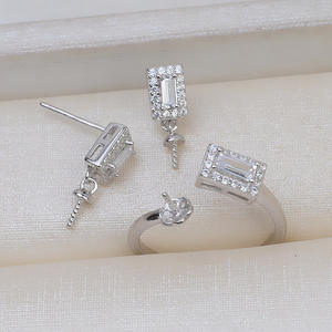 S925 Silver Square Windmill <b>Earrings</b> and Pendant Head Ring Set 8-9 Pearl Semi-Finished Jewelry Findings 1388 Accessory <b>Holder</b> - Product Image 1