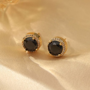 Pendientes de Botón Geométricos Elegantes y Modernos para Mujer, de Cobre, Plata S925, Circonita, Estilo Lujoso, Negro y Dorado, Versátiles - Product Image 3
