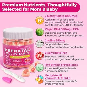 Vigoworld OEM Gomitas multivitamínicas prenatales para mujeres con metilfolato colina <span class=keywords><strong>Omega</strong></span> <span class=keywords><strong>3</strong></span> DHA EPA hierro sin azúcar vegano - Product Image 5