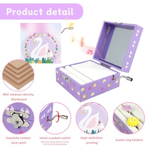 Caja <span class=keywords><strong>de</strong></span> Música Giratoria <span class=keywords><strong>de</strong></span> Madera MDF Personalizada Yiyu con Espejo, Diseño <span class=keywords><strong>Lago</strong></span> <span class=keywords><strong>de</strong></span> <span class=keywords><strong>Cisnes</strong></span>, Manivela, Cajón para Joyas, Portátil, para Niños - Regalo Ecológico - Product Image 3