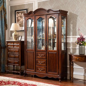 Retro Solid Wood <strong>Mini</strong> Wine Cabinet - American Country 3-Door Glass <strong>Sideboard</strong> | Living/Dining Multi-Functional Display - Product Image 2