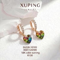 Pendientes de Aro con Zirconia en Forma de Corazón Arcoíris XUPING, Pendientes de Moda Chapados en Oro de 18K, Joyería con Dije de Corazón para Fiestas y Regalos de Amor