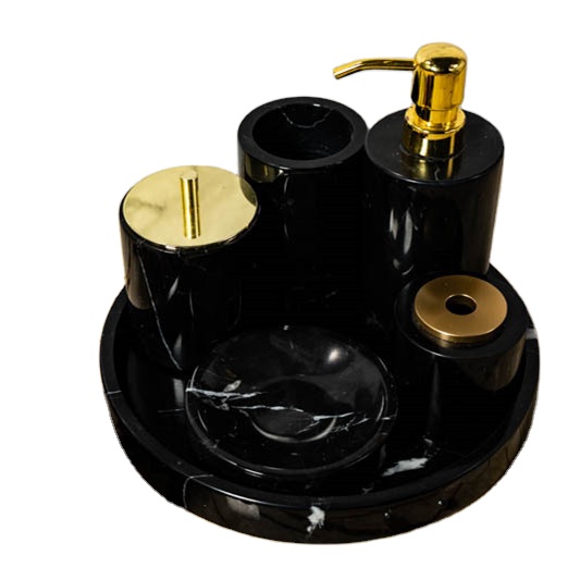 Black Bathroom Accessories Marble Bottle Set Bathroom Products Luxury Accessories Round Bath Tray