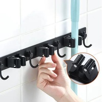 Organiseur mural auto-adhésif en acier inoxydable, avec crochet, support de balai noir, pour outils, 1 pièce