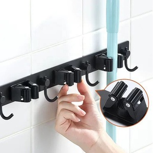 Con gancio portautensili Organizer supporto per scopa nero autoadesivo per montaggio a parete in acciaio inossidabile - Product Image 3