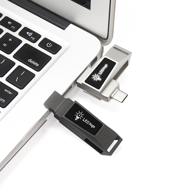 High Quality Led Light Logo Type C Usb Stick 2 in 1 OTG Type C USB Flash Drive Phone OTG Pen Drive With Custom Logo
