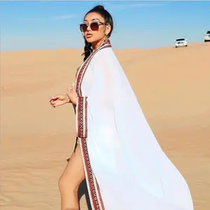 Benutzer definierte Chiffon V-Ausschnitt Flare Sleeve Maxi kleid Böhmen Badeanzug Sexy Beach Wear Bikini Cover Up Kimono