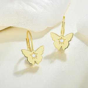 YILUN Boucles <span class=keywords><strong>d</strong></span>'oreilles papillon plaquées or jaune Zircon cubique <span class=keywords><strong>Fermeture</strong></span> à levier Boucles <span class=keywords><strong>d</strong></span>'oreilles papillon en argent sterling 925 pour femmes - Product Image 2
