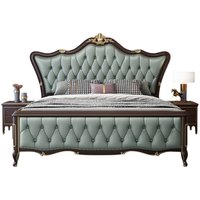 Magnifique Tête de Lit en Cuir de Luxe, Lit Double Moderne de Style Américain avec Tête de Lit Sculptée en Bois, Meubles de Chambre à Coucher Design, Lits Antiques