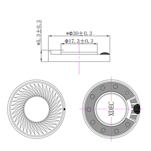 Xdec ODM 30mm 150ohm 10mW 20mW Max Power 30e150j <span class=keywords><strong>mini</strong></span> âm nhạc loa tai nghe đơn vị 108dB - Product Image 2