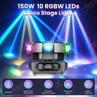 Lampu Panggung Laser Enam Lengan 150W RGBWAUV Hijau Biru DMX512 Kontrol Suara Auto Run Master Slave Profesional DJ Disko Klub Pesta