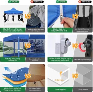 10x10 màu xanh pop-up Tán lều nhiệm vụ nặng nề thương mại gazebo 4 sidewalls muỗi màn hình dây kéo cửa 3x3 Toldo lều - Product Image 2