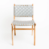 Chaises de salle à manger en teck massif de style nordique avec assise en cuir tressé pour la maison, le bar, l'appartement, l'entrepôt, l'usage commercial, les cafés, les restaurants