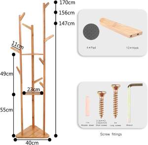 Eco Go Porte-manteau en bambou Arbre Cintre en tissu 9 crochets Étagère à 3 couches Couloir Salon pour chapeau, vêtements - Product Image 2